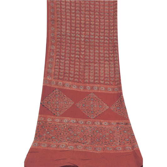 Sanskriti Vintage Long Dupatta/Stole Pure Cotton Dusty Red Hand Block Print Veil