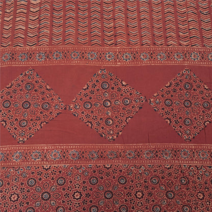 Sanskriti Vintage Long Dupatta/Stole Pure Cotton Dusty Red Hand Block Print Veil