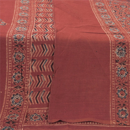 Sanskriti Vintage Long Dupatta/Stole Pure Cotton Dusty Red Hand Block Print Veil