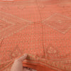 Sanskriti Vintage Long Dupatta/Stole Pure Crepe Silk Orange Printed Scarf Veil