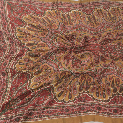 Sanskriti Vintage Long Dupatta/Stole Pure Silk Brown/Red Printed Scarf Veil