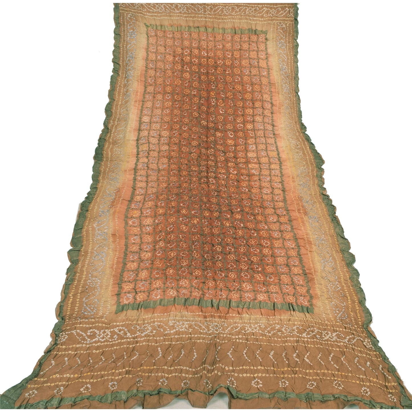 Sanskriti Vintage Long Dupatta/Stole Unique Brown Bandhani Work Pure Scarf Veil