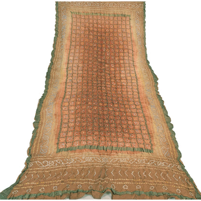 Sanskriti Vintage Long Dupatta/Stole Unique Brown Bandhani Work Pure Scarf Veil