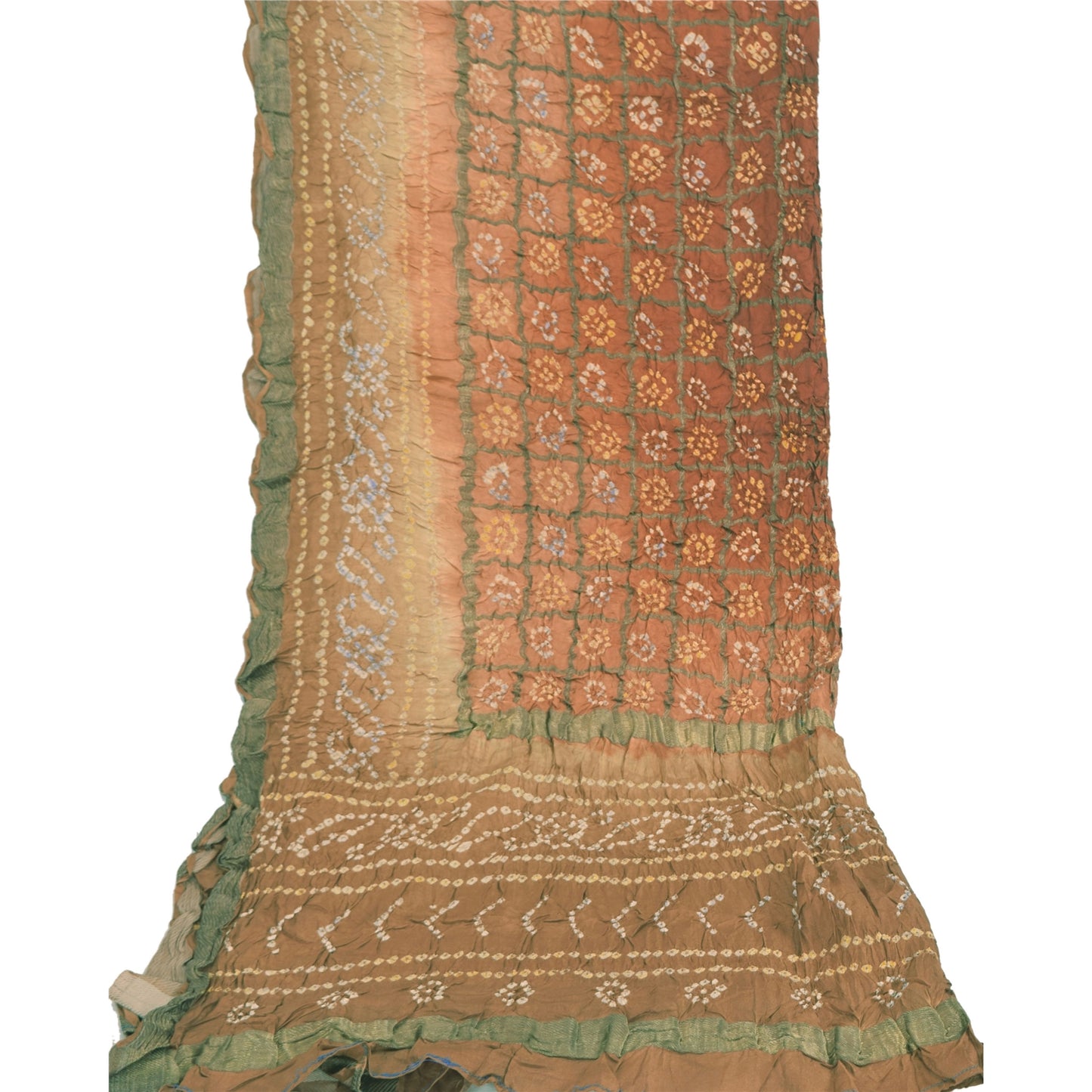 Sanskriti Vintage Long Dupatta/Stole Unique Brown Bandhani Work Pure Scarf Veil