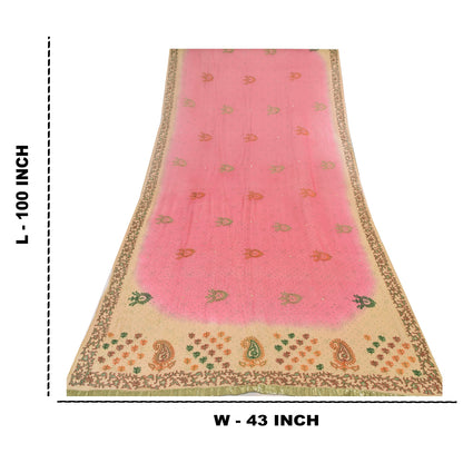 Sanskriti Vintage Long Dupatta/Stole Pure Georgette Embroidered Pink Scarf Veil