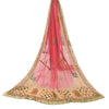 Sanskriti Vintage Long Dupatta/Stole Pure Georgette Embroidered Pink Scarf Veil