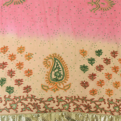 Sanskriti Vintage Long Dupatta/Stole Pure Georgette Embroidered Pink Scarf Veil