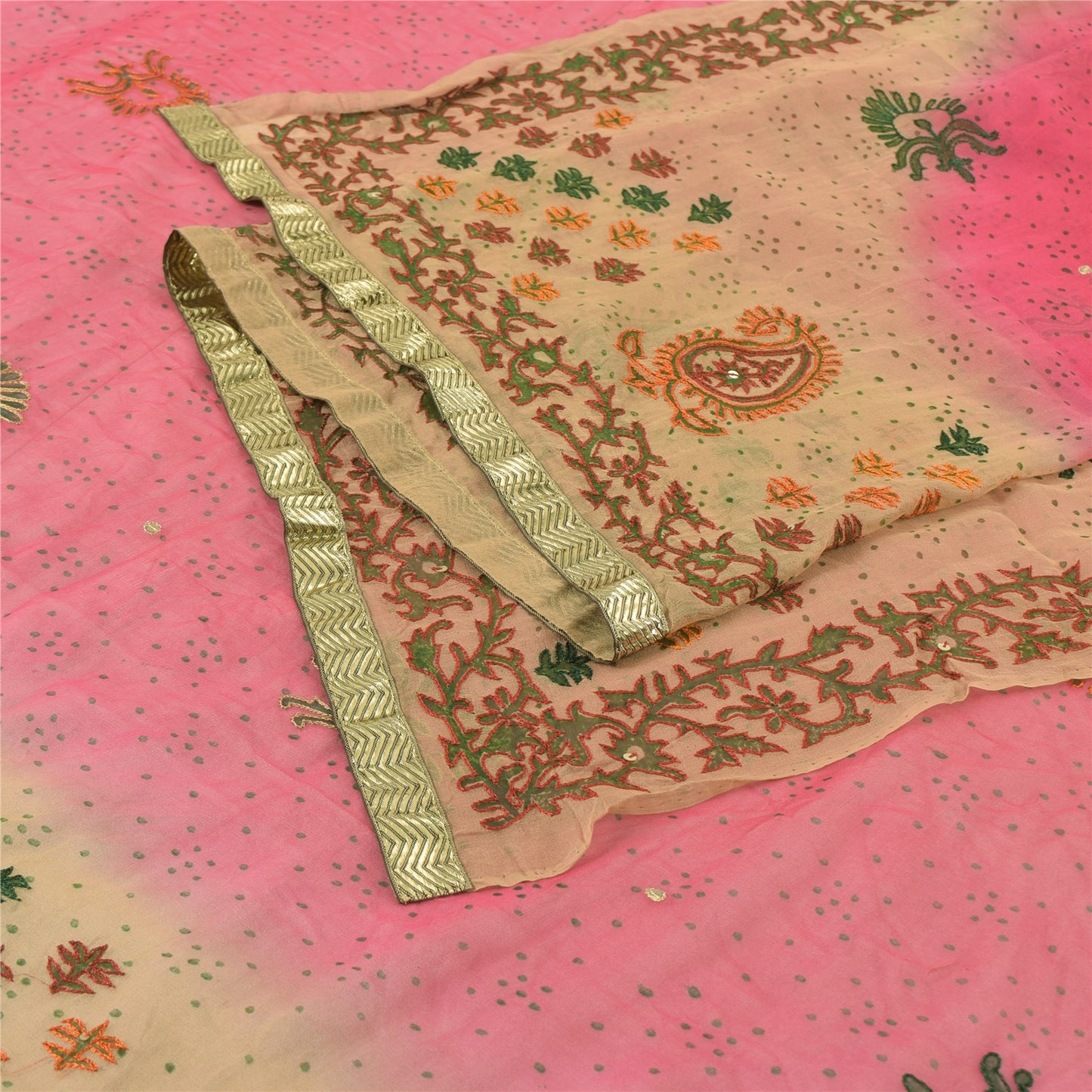 Sanskriti Vintage Long Dupatta/Stole Pure Georgette Embroidered Pink Scarf Veil