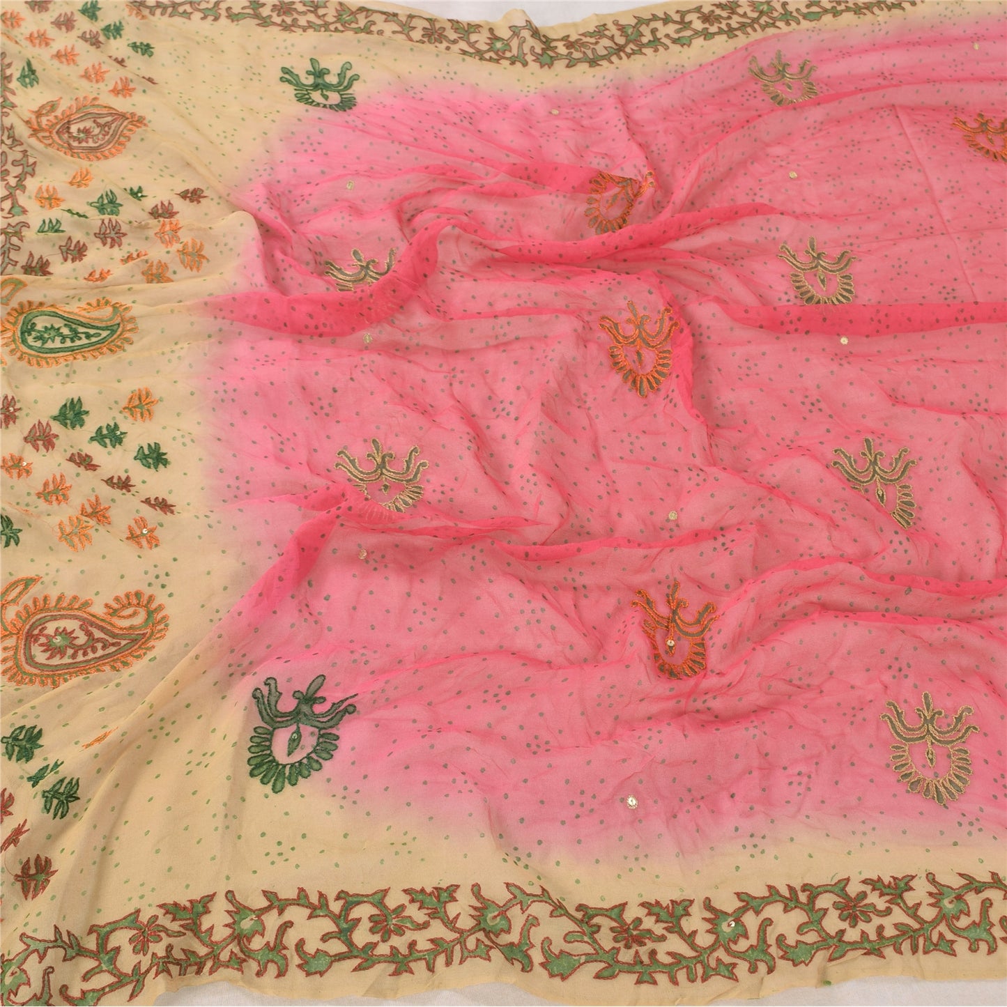 Sanskriti Vintage Long Dupatta/Stole Pure Georgette Embroidered Pink Scarf Veil