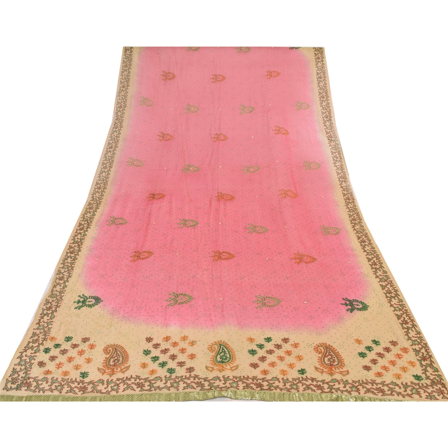 Sanskriti Vintage Long Dupatta/Stole Pure Georgette Embroidered Pink Scarf Veil