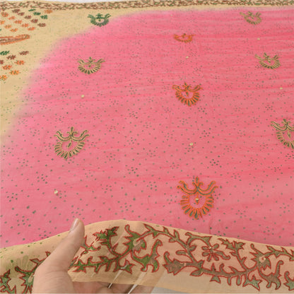 Sanskriti Vintage Long Dupatta/Stole Pure Georgette Embroidered Pink Scarf Veil