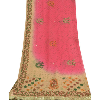 Sanskriti Vintage Long Dupatta/Stole Pure Georgette Embroidered Pink Scarf Veil