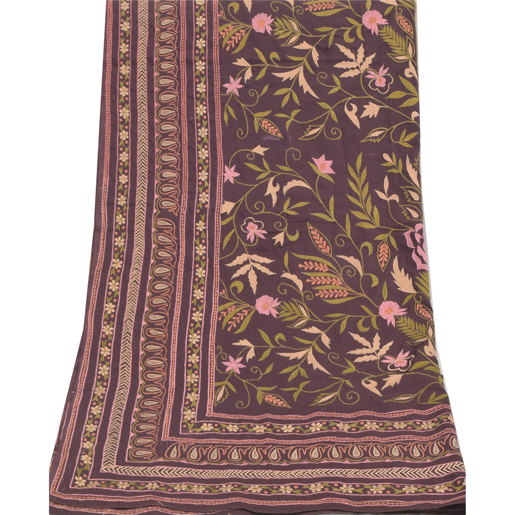 Sanskriti Vintage Long Dupatta/Stole Artificial Silk Purple Embroidered Scarf