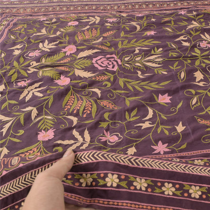 Sanskriti Vintage Long Dupatta/Stole Artificial Silk Purple Embroidered Scarf