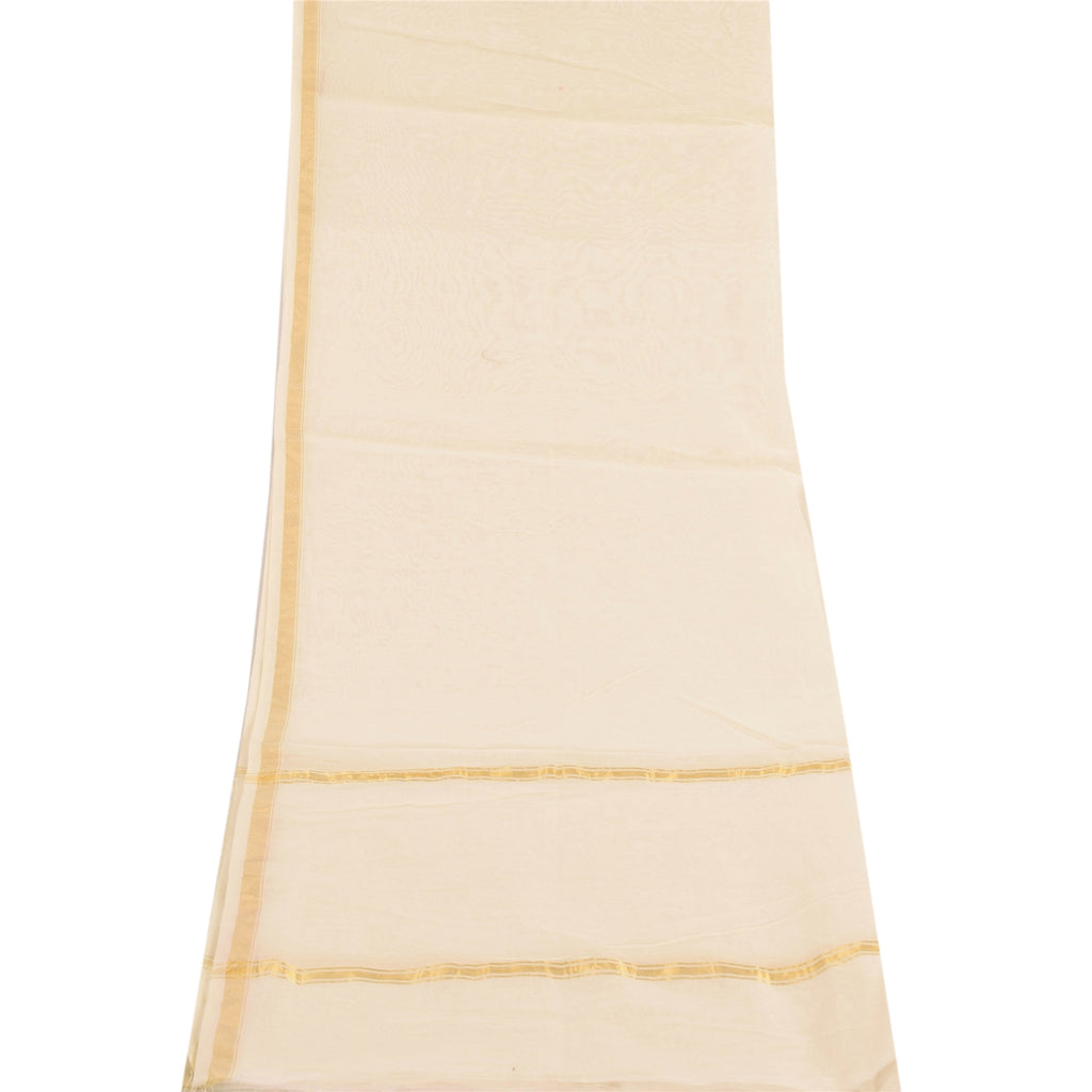 Sanskriti Vintage Ivory Dupatta Long Stole Pure Cotton Woven Premium Wrap Scarve