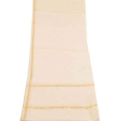 Sanskriti Vintage Ivory Dupatta Long Stole Pure Cotton Woven Premium Wrap Scarve