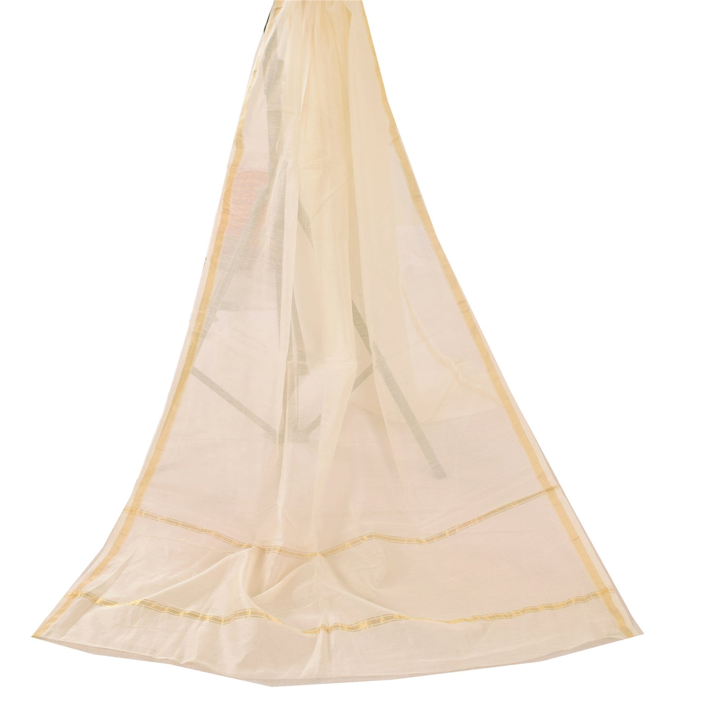 Sanskriti Vintage Ivory Dupatta Long Stole Pure Cotton Woven Premium Wrap Scarve