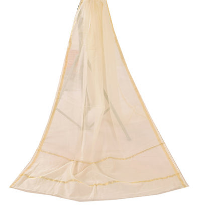 Sanskriti Vintage Ivory Dupatta Long Stole Pure Cotton Woven Premium Wrap Scarve