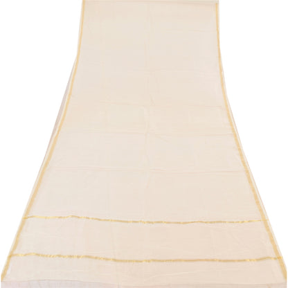 Sanskriti Vintage Ivory Dupatta Long Stole Pure Cotton Woven Premium Wrap Scarve