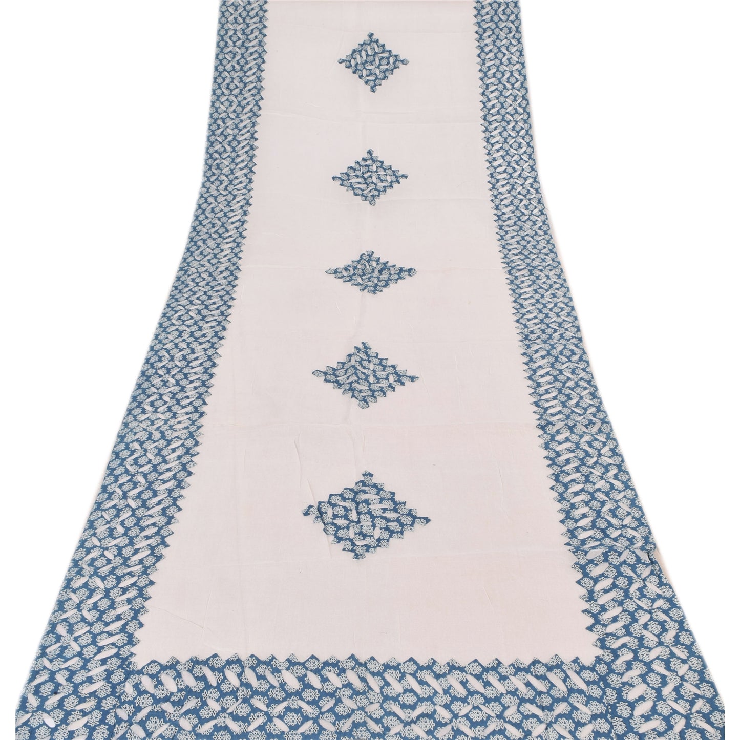 Sanskriti Vintage Cream Dupatta Long Stole Pure Cotton Applique Premium Scarves