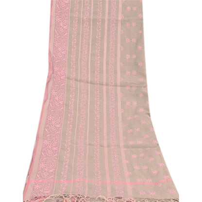 Sanskriti Vintage Long Dupatta/Stole Cream Hand Embroidery Chikankari Pure Silk