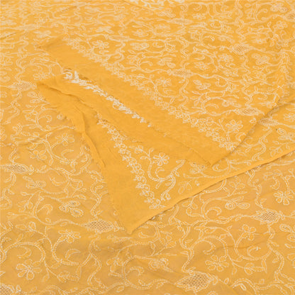 Sanskriti Vintage Long Dupatta/Stole Pure Cotton Yellow Hand Embroidered Kantha