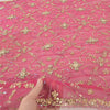 Sanskriti Vintage Long Dupatta/Stole Georgette Pink Zari Hand Beaded Scarf Veil