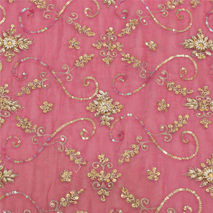 Sanskriti Vintage Long Dupatta/Stole Georgette Pink Zari Hand Beaded Scarf Veil