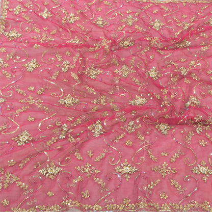 Sanskriti Vintage Long Dupatta/Stole Georgette Pink Zari Hand Beaded Scarf Veil