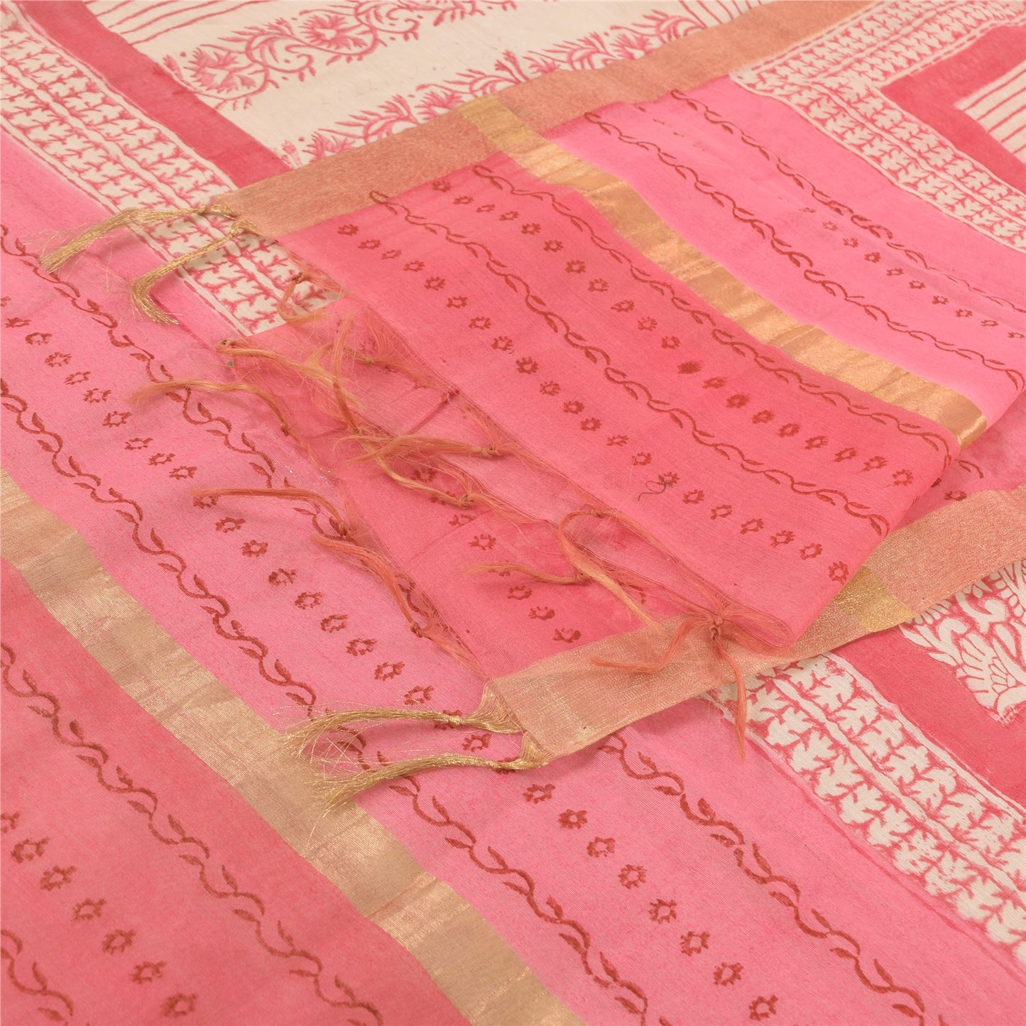 Sanskriti Vintage Pink Dupatta Long Stole Art Silk Printed Premium Wrap Scarves