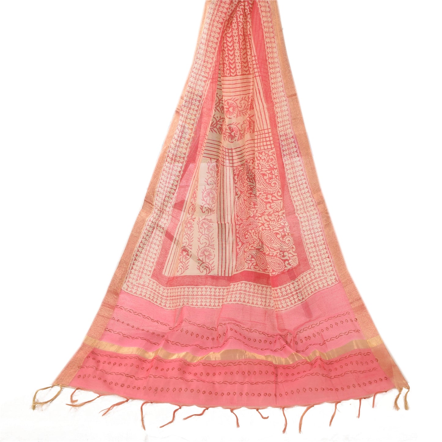 Sanskriti Vintage Pink Dupatta Long Stole Art Silk Printed Premium Wrap Scarves