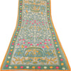 Sanskriti Vintage Gray/Green Dupatta Long Stole Art Silk Phulkari Embroider Veil