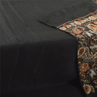 Sanskriti Vintage Black Dupatta Long Stole Pure Silk Embroidered Premium Scarves