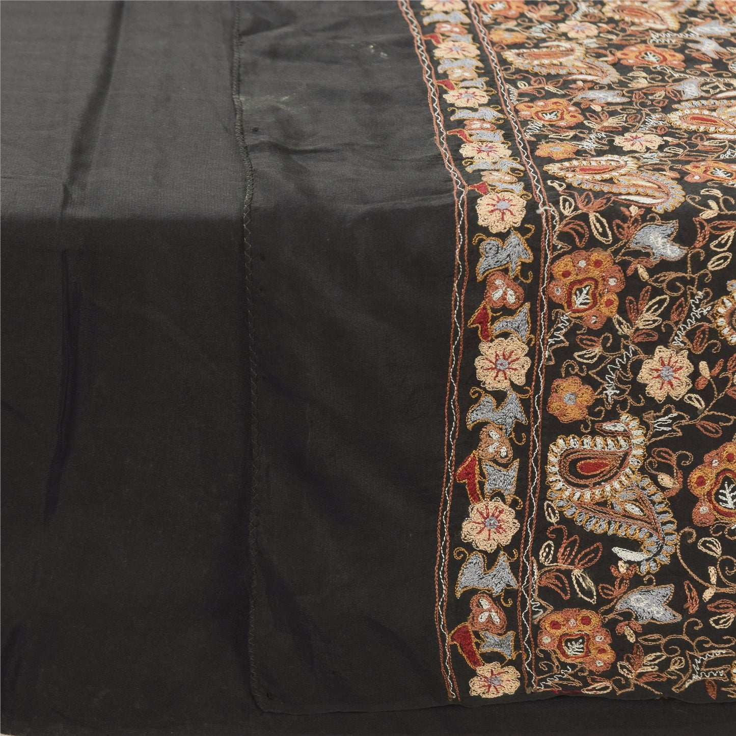 Sanskriti Vintage Black Dupatta Long Stole Pure Silk Embroidered Premium Scarves