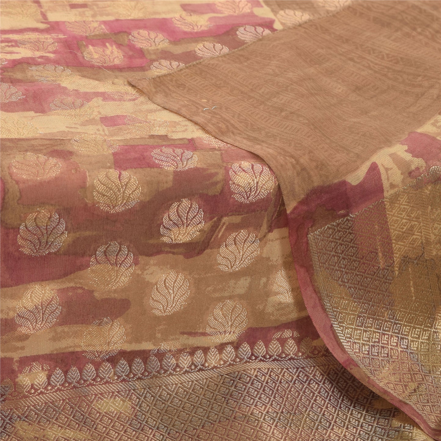 Sanskriti Vintage Brown Dupatta Long Stole Blend Cotton Woven Printed Wrap Veil