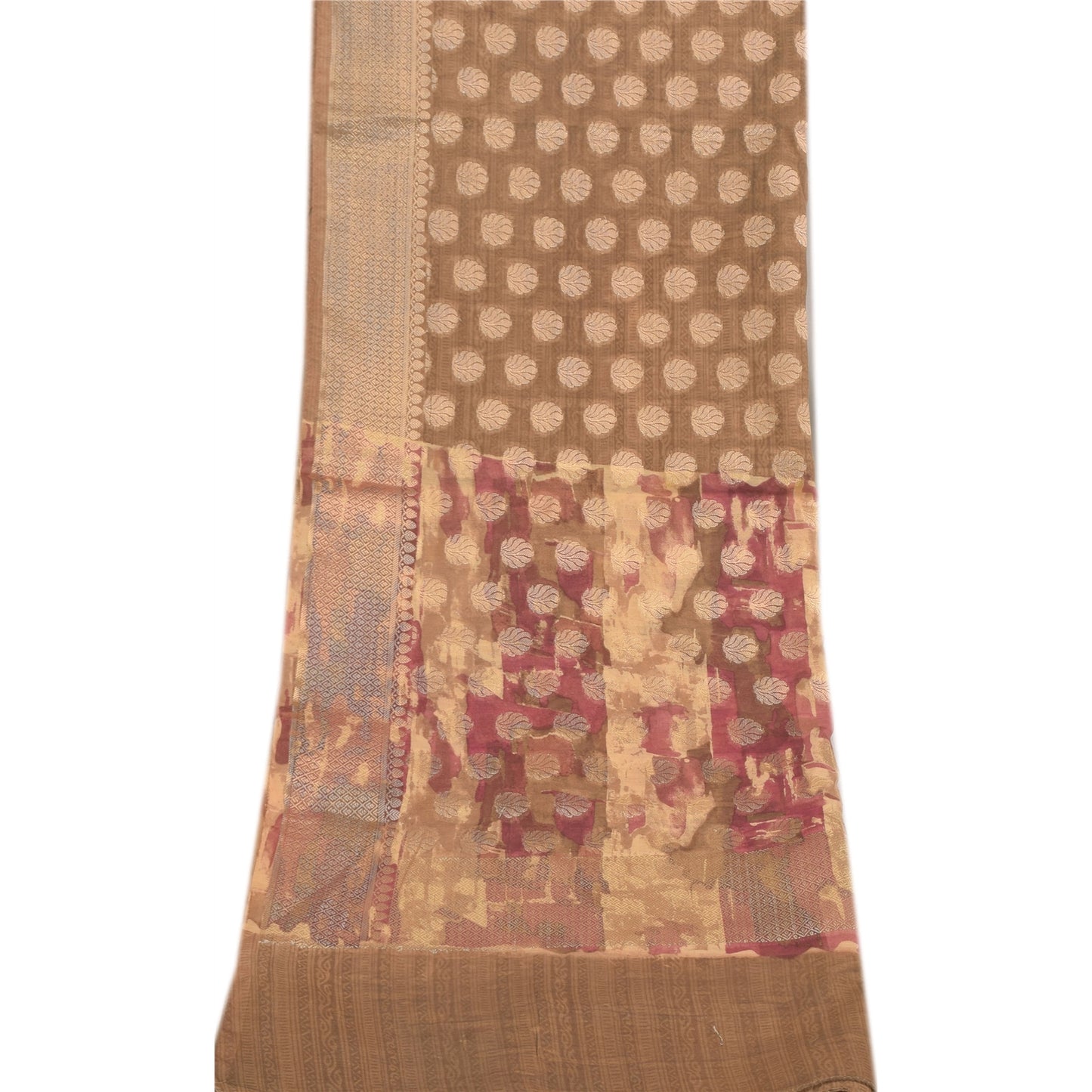 Sanskriti Vintage Brown Dupatta Long Stole Blend Cotton Woven Printed Wrap Veil