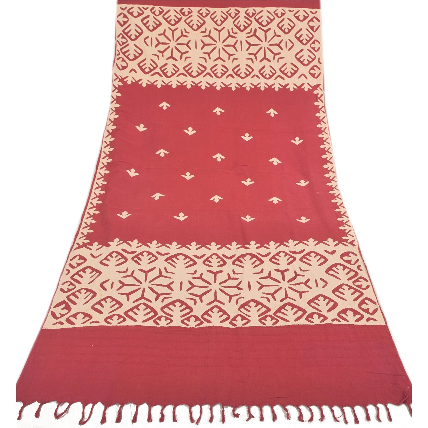 Sanskriti Vintage Red   Dupatta Long Stole Pure Cotton Applique Premium Scarves