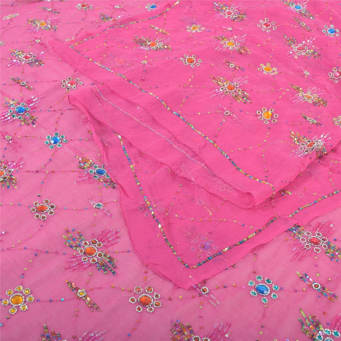 Sanskriti Vintage Pink Dupatta Long Stole Pure Georgette Hand Beaded Wrap Hijab