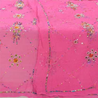 Sanskriti Vintage Pink Dupatta Long Stole Pure Georgette Hand Beaded Wrap Hijab