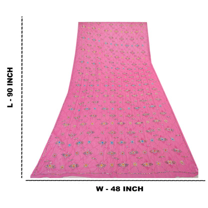 Sanskriti Vintage Pink Dupatta Long Stole Pure Georgette Hand Beaded Wrap Hijab