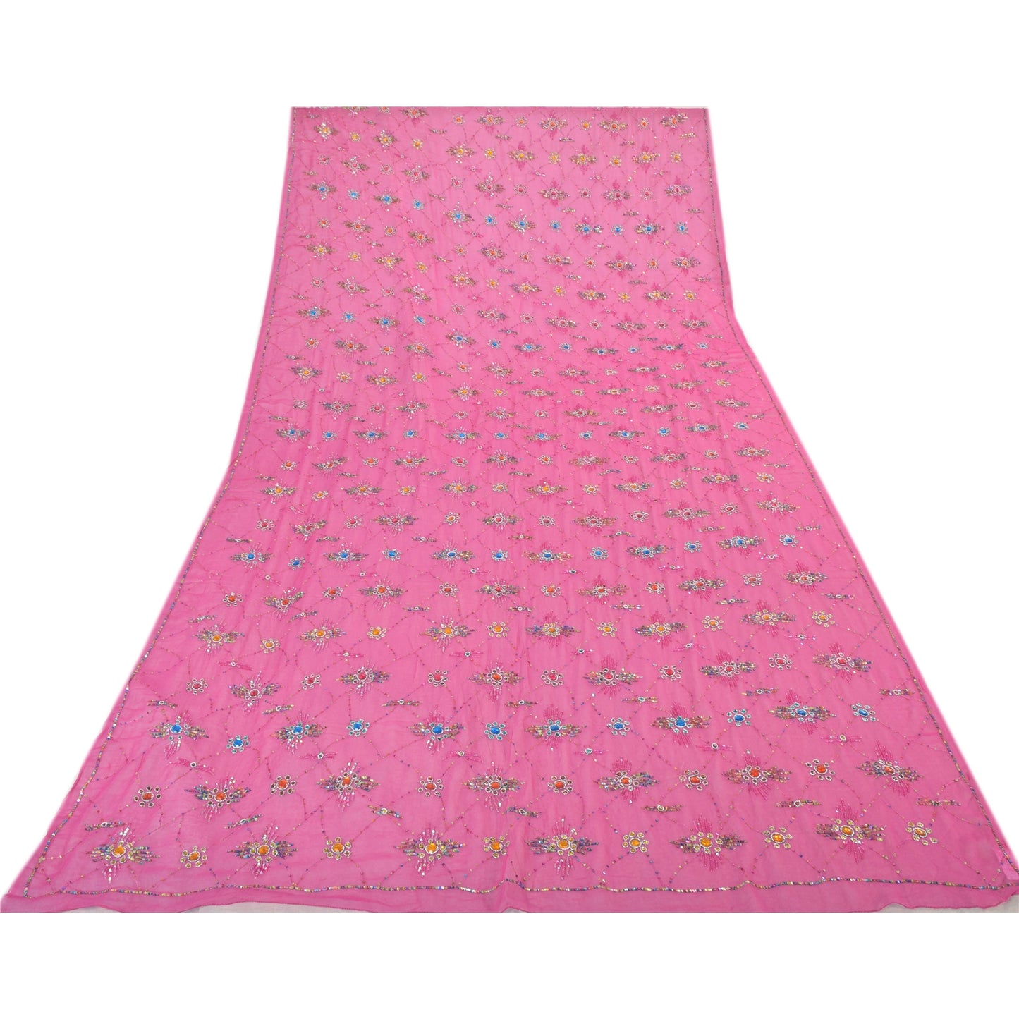 Sanskriti Vintage Pink Dupatta Long Stole Pure Georgette Hand Beaded Wrap Hijab