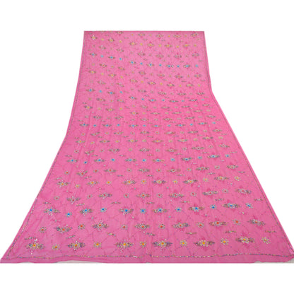 Sanskriti Vintage Pink Dupatta Long Stole Pure Georgette Hand Beaded Wrap Hijab