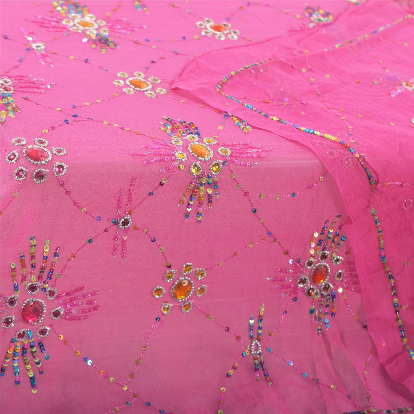 Sanskriti Vintage Pink Dupatta Long Stole Pure Georgette Hand Beaded Wrap Hijab