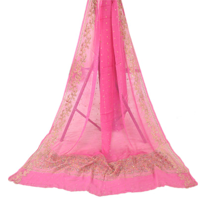 Sanskriti Vintage pink Dupatta Long Stole Pure Georgette Hand Beaded Wrap Hijab