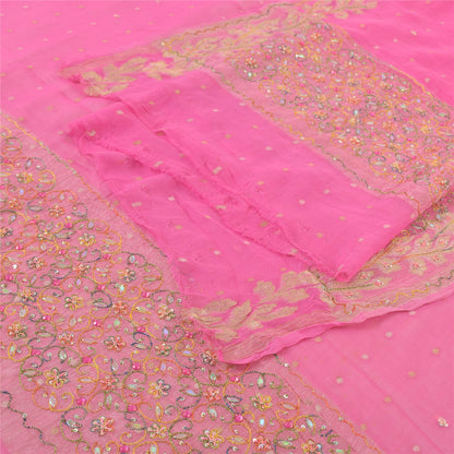 Sanskriti Vintage pink Dupatta Long Stole Pure Georgette Hand Beaded Wrap Hijab