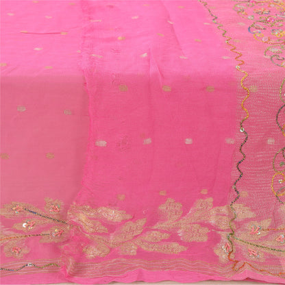 Sanskriti Vintage pink Dupatta Long Stole Pure Georgette Hand Beaded Wrap Hijab