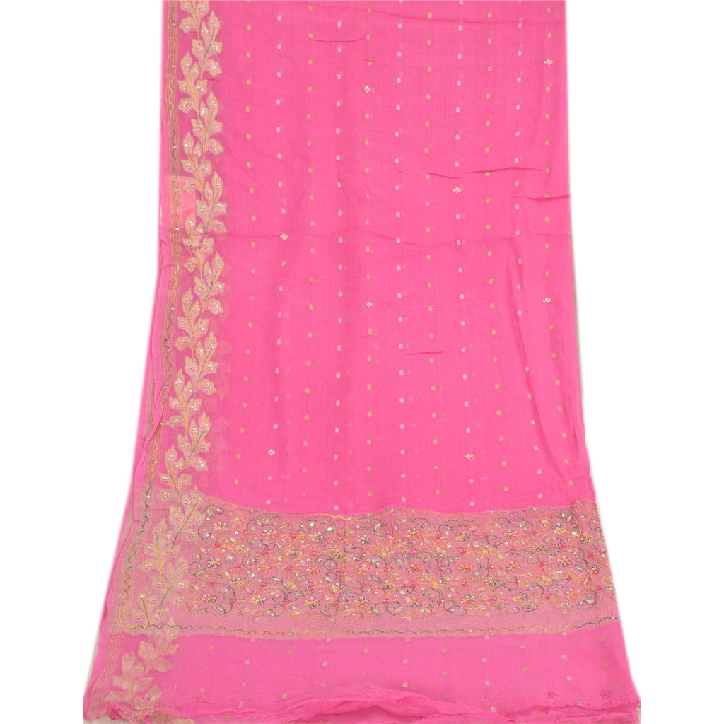 Sanskriti Vintage pink Dupatta Long Stole Pure Georgette Hand Beaded Wrap Hijab