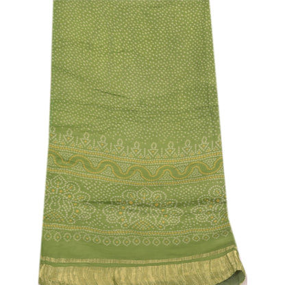 Sanskriti Vintage Long Dupatta/Stole Bandhani Print Green Cotton Silk Scarf Veil