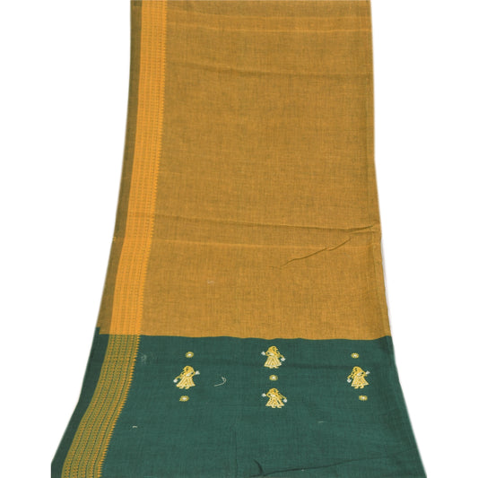 Sanskriti Vintage Yellow/Green Dupatta Long Stole Pure Cotton Woven Premium Veil