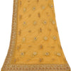 Sanskriti Vintage Yellow Dupatta Long Stole Net Mesh Hand Beaded Ethnic Scarves